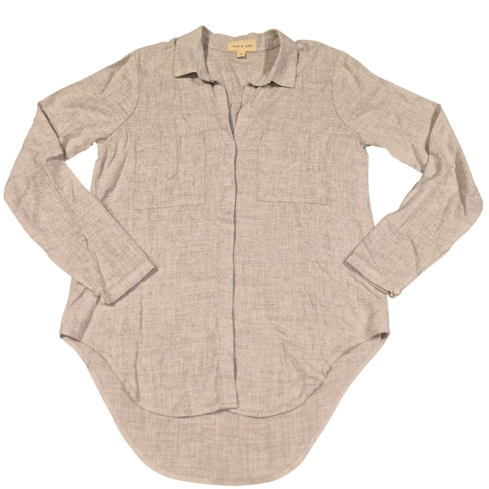 Cloth & Stone Gray Rayon Button Down Shirt High Low Hem XS C2893-833